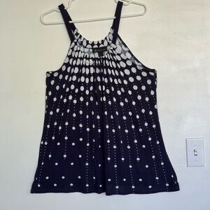 INC Navy Blue White Dots Sleeveless Halter like Tank Top Sz L